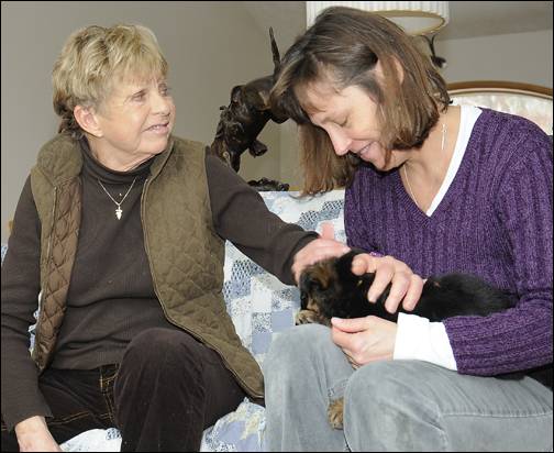 Anne and Karen with a Gorbi x Allie pup