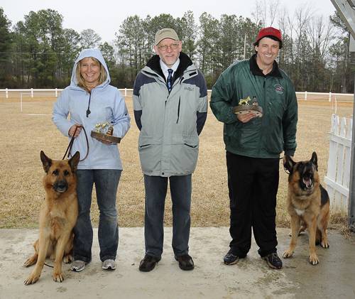 Veteran winners (the dogs not the people).  The people from left to right: Beth, Dieter, and Danny 